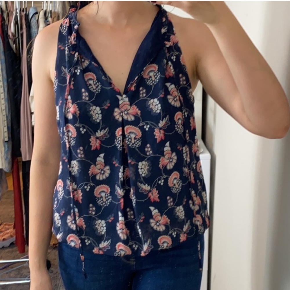 Max Studio Navy Floral Sleeveless Top - Medium - Picture 2 of 4
